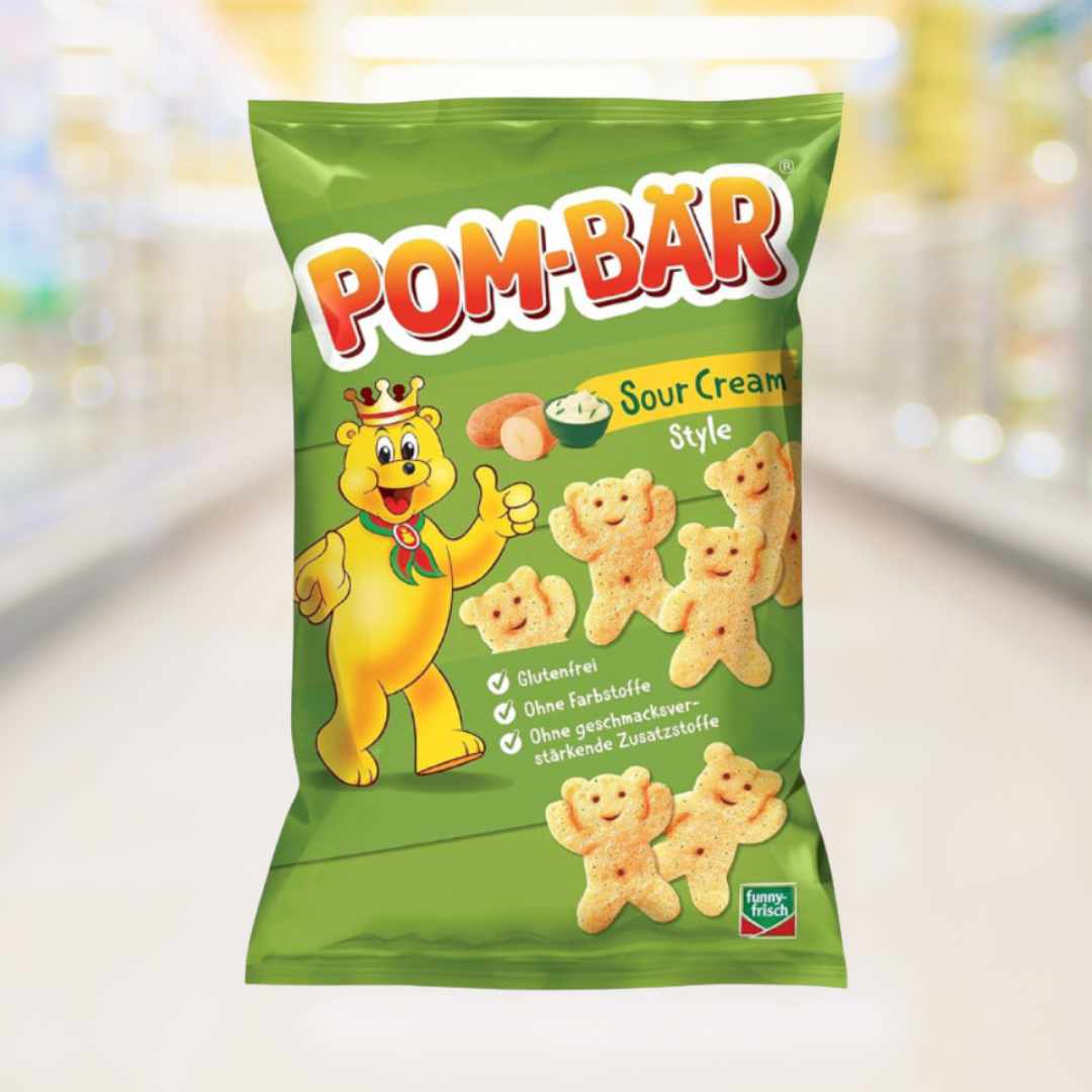 Pom-Bar Sour Cream – luchtige aardappelchips in beervorm met zure room smaak – Nightshop Roermond.