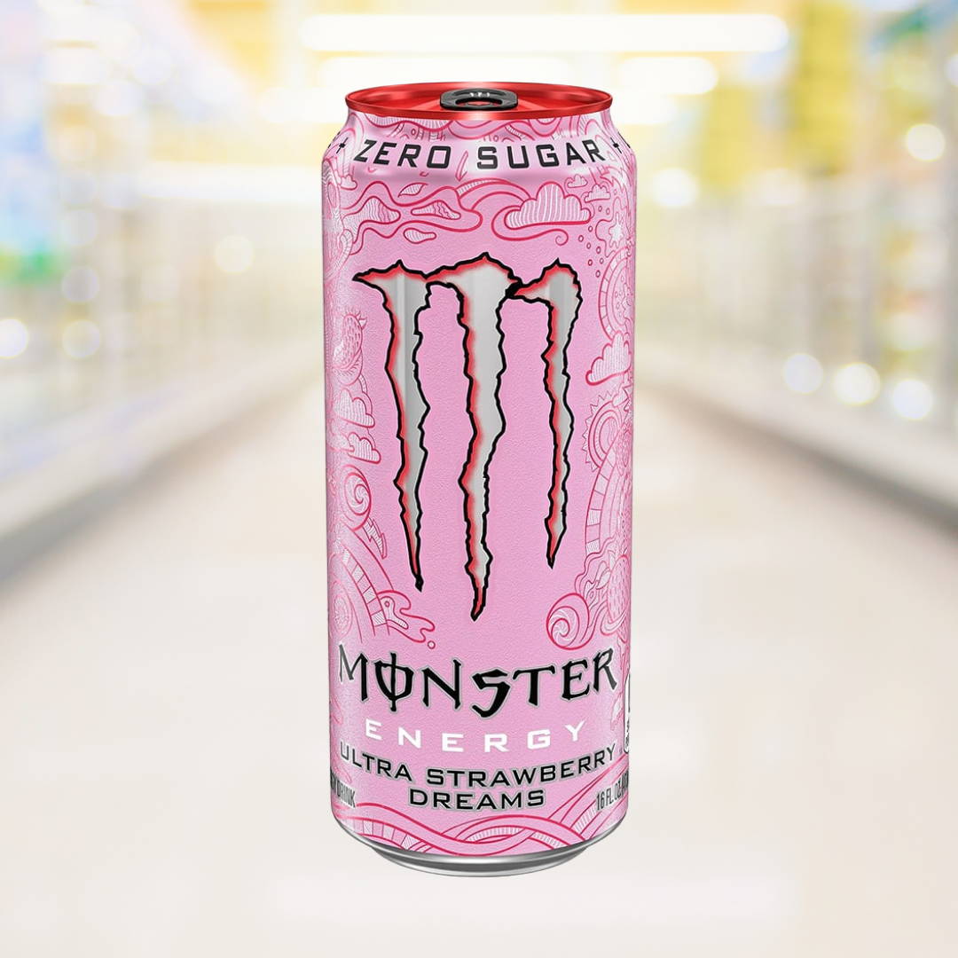 Monster Energy Ultra Strawberry Dreams 500ml – suikervrije energiedrank met aardbeiensmaak – Nightshop Roermond.