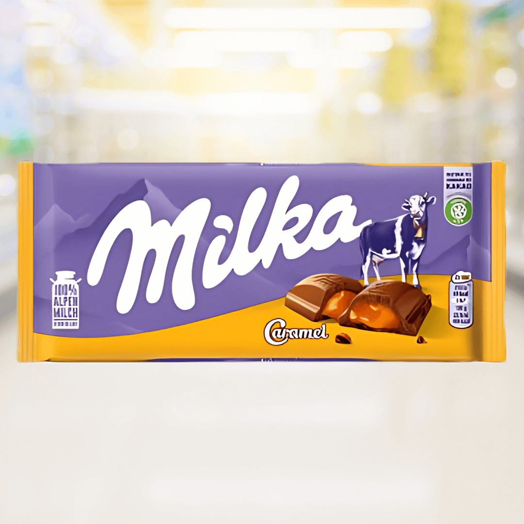 Milka Karamell – zachte melkchocolade gevuld met romige karamel – Nightshop Roermond.