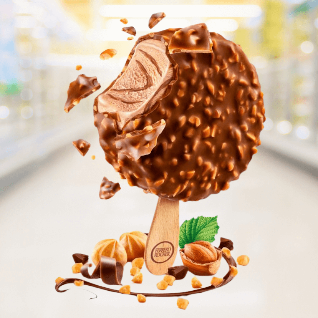 Ferrero Rocher Ice Cream – romig ijs met hazelnoot, chocolade en krokante Ferrero stukjes – Nightshop Roermond.