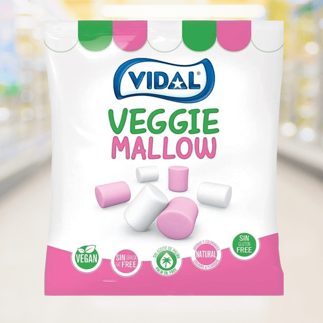 Vidal Veggie Marshmallows – zachte marshmallows zonder gelatine, vegetarisch vriendelijk – Nightshop Roermond.