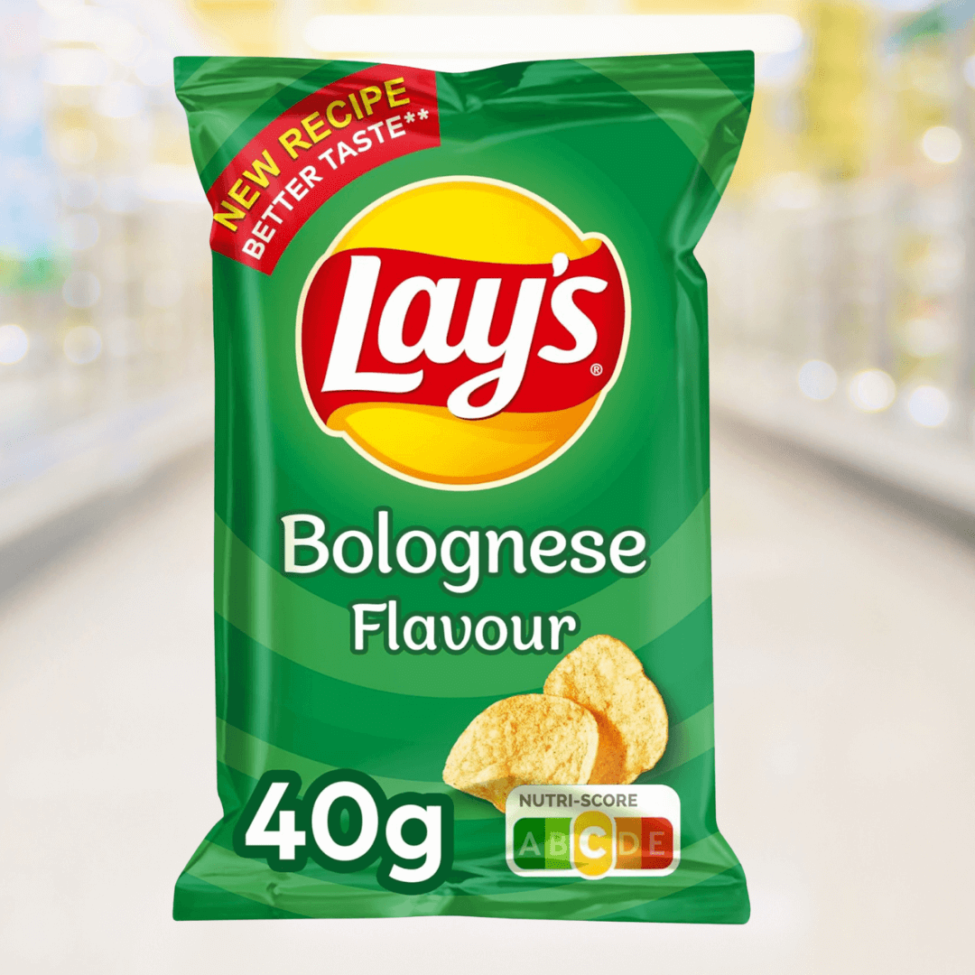 Lays Bolognese chips – krokante chips met hartige bolognesesmaak, 40g zak – Nightshop Roermond.
