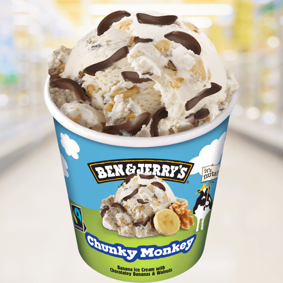 Ben & Jerry’s Chunky Monkey – banaan roomijs met chocolade en walnoten, 427ml – Nightshop Roermond.