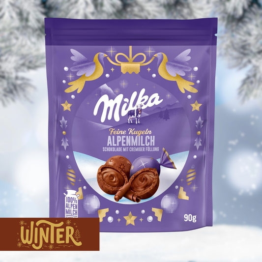 Milka Mini Snowballs – zachte Alpenmelk chocolade sneeuwballen met romige vulling – Nightshop Roermond.