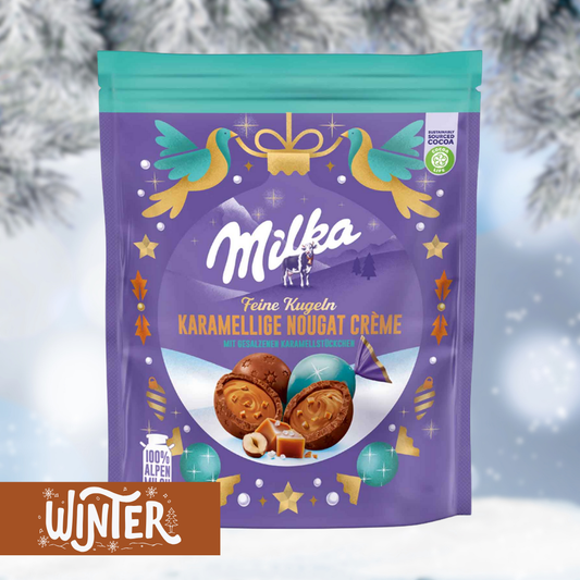 Milka Mini Snowballs – melkchocolade sneeuwballen gevuld met karamel-nougat crème – Nightshop Roermond.