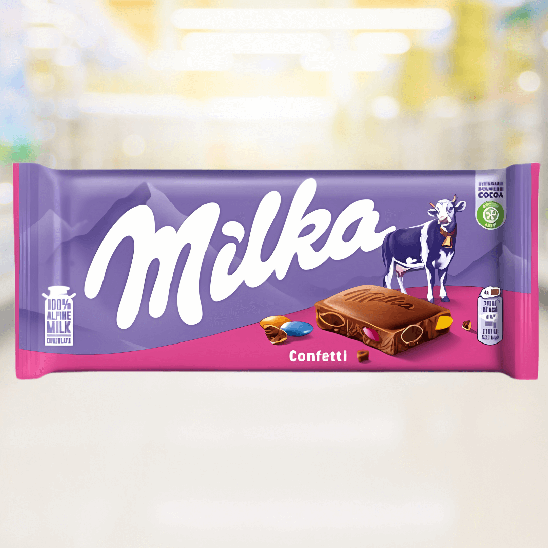 Milka Confetti chocolade – melkchocolade met kleurrijke suikervulling, feestelijke snack – Nightshop Roermond.