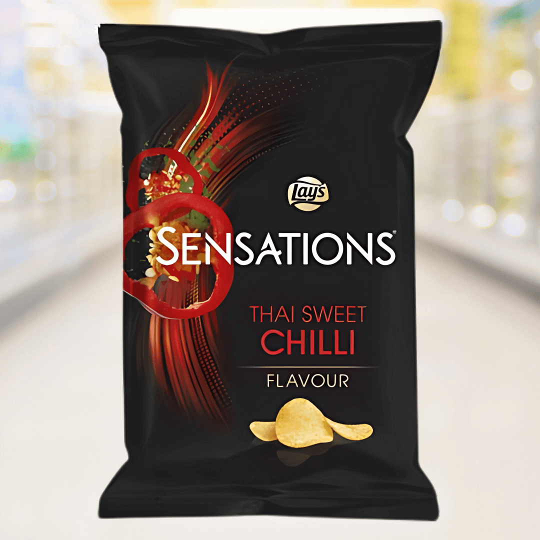 Lays Sensations Thai Sweet Chilli – chips met pittig-zoete Thaise smaak, 225g zak – Nightshop Roermond.