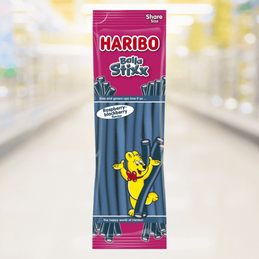 Haribo BalaStixx Raspberry & Blackberry – zachte snoepsticks met fruitige smaak, mix van framboos en braam – Nightshop Roermond.
