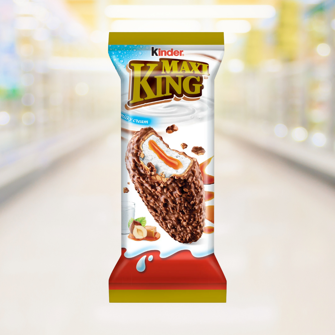 Kinder Maxi-King – gekoelde snack met melkcrème, karamel en noten – Nightshop Roermond