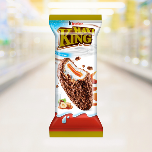 Kinder Maxi-King – gekoelde snack met melkcrème, karamel en noten – Nightshop Roermond