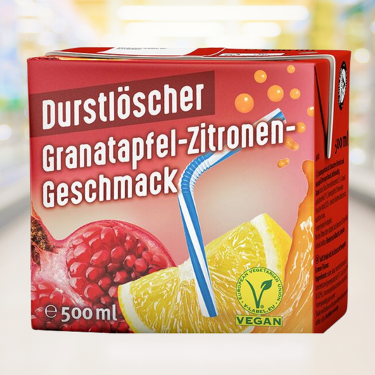 Durstlöscher Granaatappel Citroen 500ml pak – fruitige frisdrank met granaatappel en citroen smaak, verfrissende dorstlesser – Nightshop Roermond.