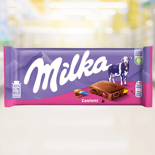 Milka Confetti chocolade – melkchocolade met kleurrijke suikervulling, feestelijke snack – Nightshop Roermond.